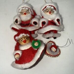Vintage Lot Of 4 Christmas Ornaments Santa Mrs Claus Kitschy Homemade Ornament